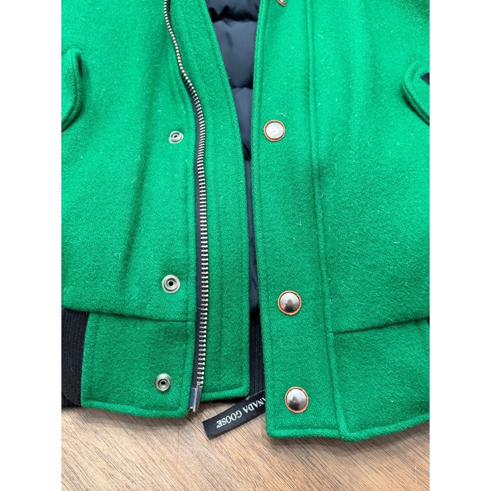 Canada Goose Chilliwack varsity Bomber Green Wool Down Fur Trim Jacket Mens Med - Picture 4 of 16